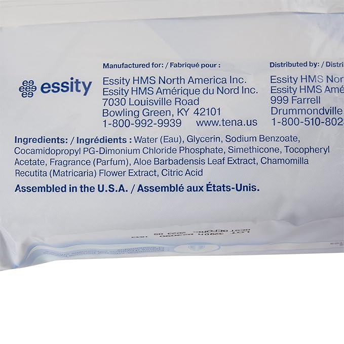 TENA Scented Aloe/Vitamin E/Chamomile Cleansing Wipes, Alcohol-Free, 96 Count, 6 Packs, 576 Total