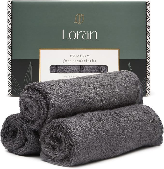 Charcoal Grey Washcloths Set of 6 Soft Facial Cloths 10” x 10” 100% Viscose Derived from Bamboo Spa-Like Feel Silky Face Cloth for Skin Cleansing