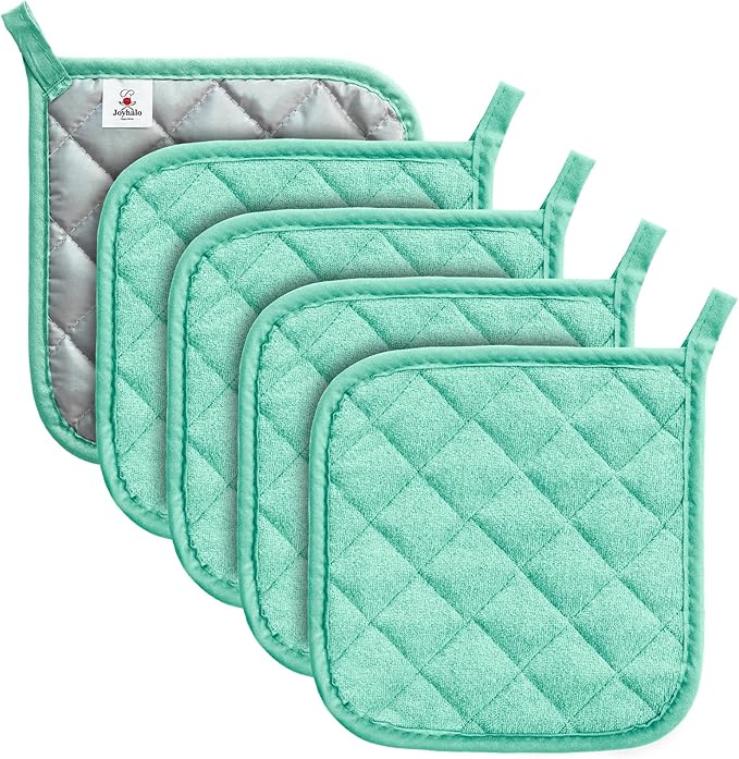 Joyhalo 5 Pack Heat Resistant Pot Holders - Terry Cloth Sets for Cooking & Baking