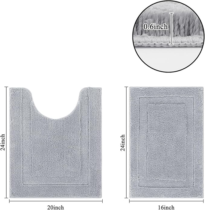 SHACOS Small Bathroom Rugs Set of 2 Pieces Bath Rugs with U Shape Toilet Rugs Set 16x24 + 20x24 inch Soft Absorbent Bath Mats Non Slip Plush Shower Rug Machine Washable, Light Grey