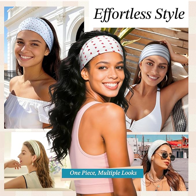 Headbands for Women, 8 Pack Non-Slip Moisture Wicking Sports Wide Head Bands, Stretchy Elastic Fabric, Multiple Colors Securing Hair for Fashion, Sports, Yoga, Running, Daily Life