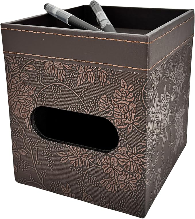 PU Leather Tissue Box Cover Square, Modern Tissue Holder with Storage Valet Tray, Nightstand Decorative Tissues Case, Facial Tissue Box Holder for Bathroom,Bedroom,Livingroom and Office (Antique)