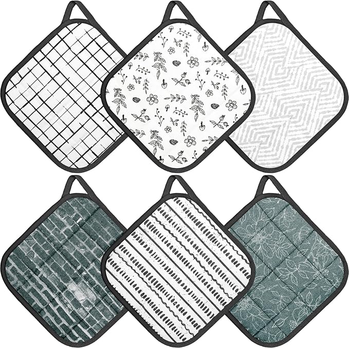 6 Pack Pot Holders 100% Cotton Heat Resistant Potholder, Machine Washable Pot Holder, Hot Pads, Table Pads for Cooking Baking (G)