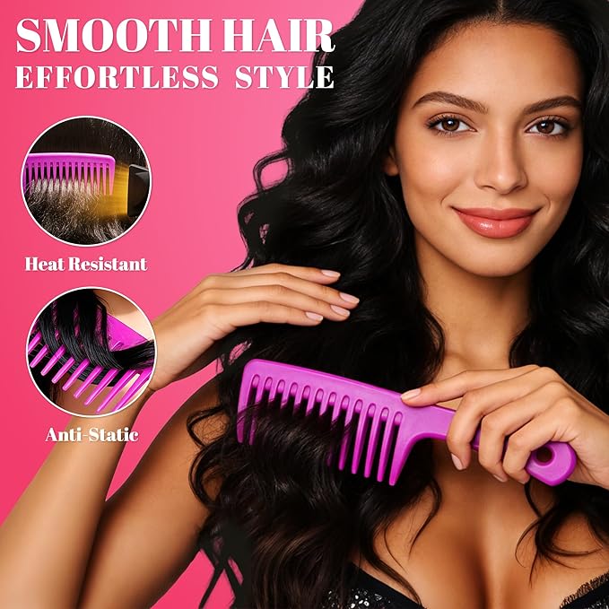 SALONSILK 6PCS Professional Comb Set, Edge Brush Wide Tooth Rat Tail Fine Tooth Hair Combs for Women&Men, Braiding Cutting Barber Styling Curly Parting Set for Curls, Natural Black Hair