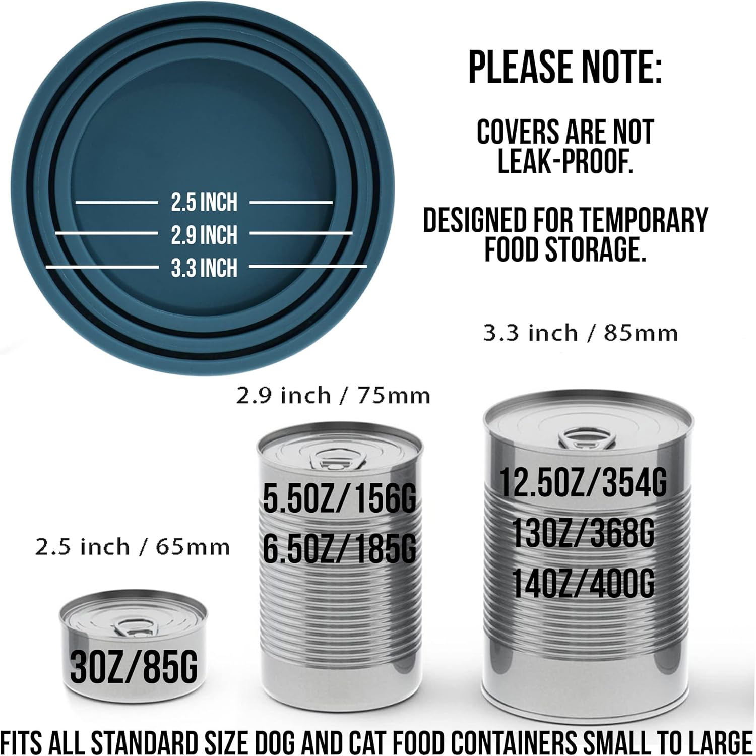 OHMO 2 Pack Dog Food Can Lids, (3,12, 14oz etc.) Universal Size BPA Free Silicone Covers for Cat and Pet Food, Dark Blue