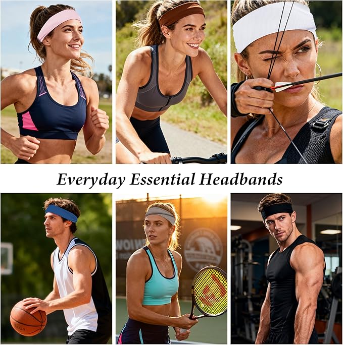 Headbands for Women Non-Slip Workout Hair Bands, 6 Pack Stretchy Athletic Soft Sweatbands, Elastic Cloth Fabric Headband, Fashion Head Bands for Yoga Running Sports Gym Sports Exercise