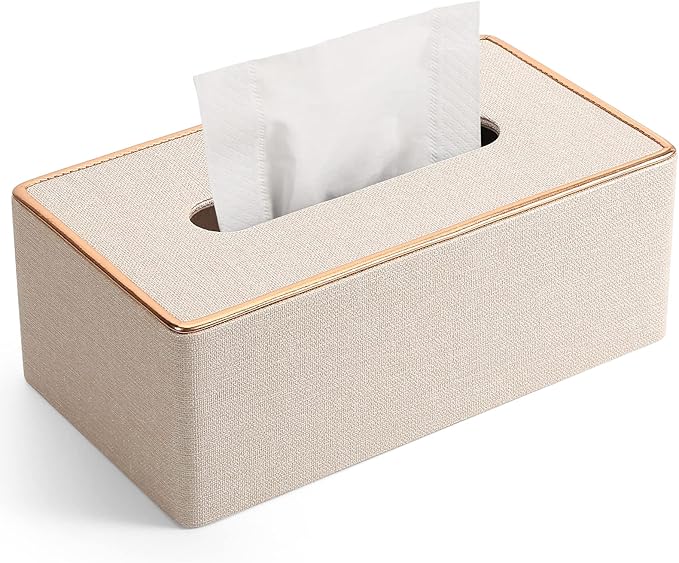 Tissue Box Cover, PU Leather Tissue Box Holder Rectangular Box Covers for Home/Office/Car Decoration 9.84"X5.23"X3.77" - Beige