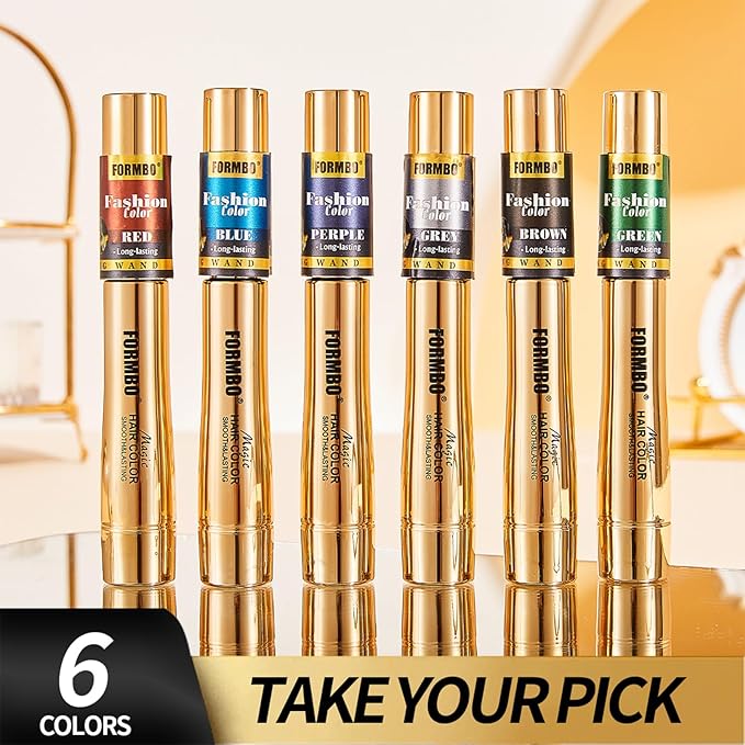 Hair Coloring Wand, 6 Colors Temporary Hair Mascara with Brush - No Bleach Formula, Smudge-Resistant & Quick-Drying for Highlights, Ombre, Daily Styling