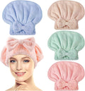 4 Pack Microfiber Hair Towel Cap,Super Absorbent Hair Towel Wrap Drying Hair Cap,Soft Microfiber Hair Drying Towel Cap with Bow-Knot,Anti Frizz Hair Turban Wrap for Curly Long Wet Hair