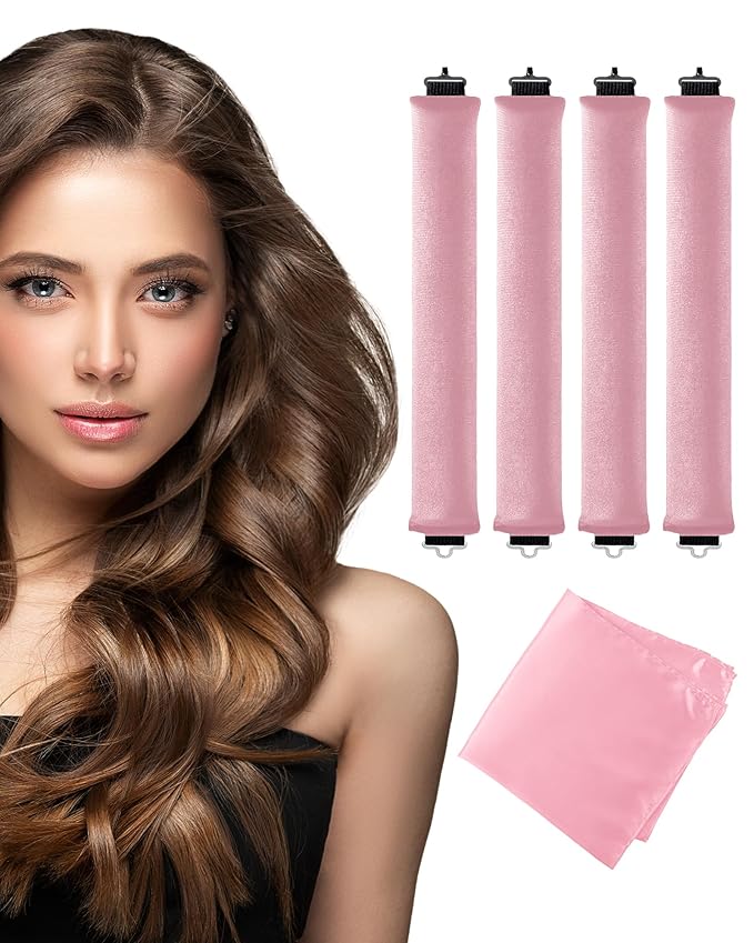 Heatless Curls Overnight with Satin Head Scarf, Velvet Hair Rollers for Blowout Look, No Heat Curling Rod for Long Thick Hair, Soft Sleep In Flexi Rods