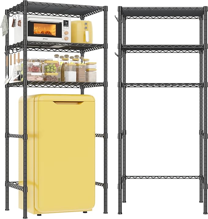 REIBII 3 Tier Mini Fridge Shelf with Storage for Dorm Adjustable Shelving Metal Storage Shelves Rack Mini Fridge and Microwave Stand for College Rooms Kitchen, Office, 65.36Hx18.1Dx26.38W, Black