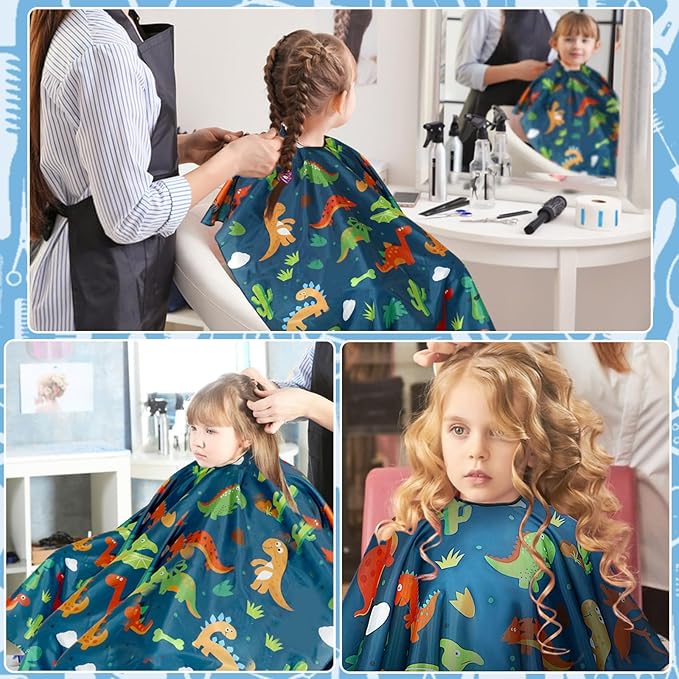 FEBSNOW Kids Hair Cutting Cape,Professional Kids Barber Cape and Neck Duster Brush Cartoon Hairdresser Apron with Adjustable Closure for Children Salon Barber Supplies for Kids & Adults 55x39 Inches