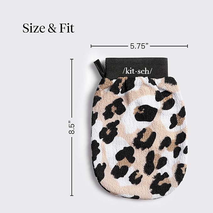 Kitsch Exfoliating Glove 1pc – Korean Exfoliating Mitt & Deep Exfoliating Body Scrubber for Shower, Bath | Body Exfoliator Glove, Dead Skin Remover | Skin Care for Smooth Skin - Leopard