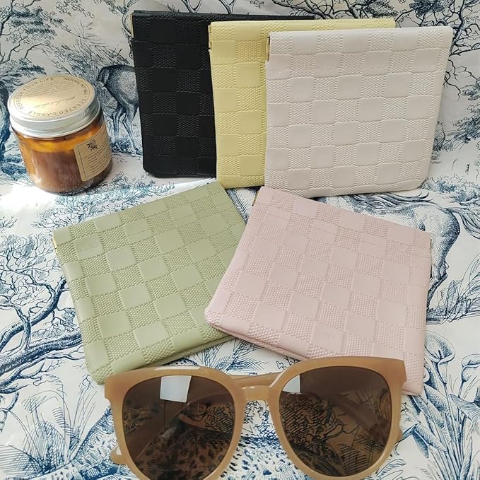 Mini Travel Makeup Bag,Portable Popper Organizer, Checkered Storage Bag, Ladies Lipstick Pouch, Large Capacity Wallet, Jewelry Small Objects Storage Organizer