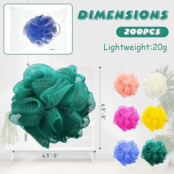 Sunnyray 100 Pcs Bath Sponge Shower Loofahs Bulk Bath Luffas Exfoliating Body Scrubber Packs Assorted Color Mesh Balls Travel Cleaning Wash Puff Bathing Accessories for Women Men Body Wash, 6 Colors