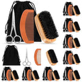 Maitys 10 Sets Beard Brush and Comb Set Bulk Boar Bristle Beard Brush Comb Scissors Kit Gifts for Men Father Colleague Employee Appreciation(Rectangle)