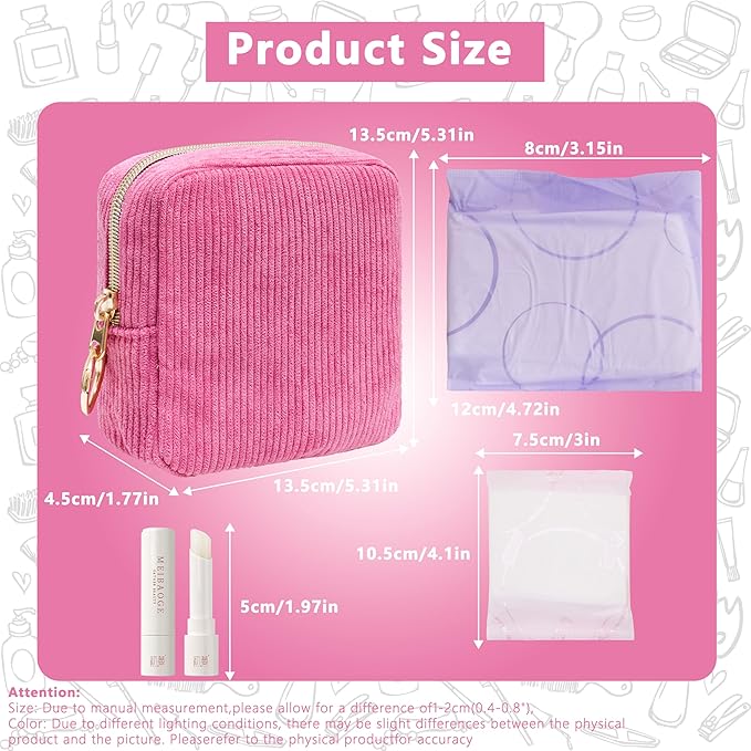 Period Bag for Girls, Corduroy Sanitary Napkin Storage Bag, Period Pouch & Tampon Holder, Feminine Care Organizer（Rose Red）