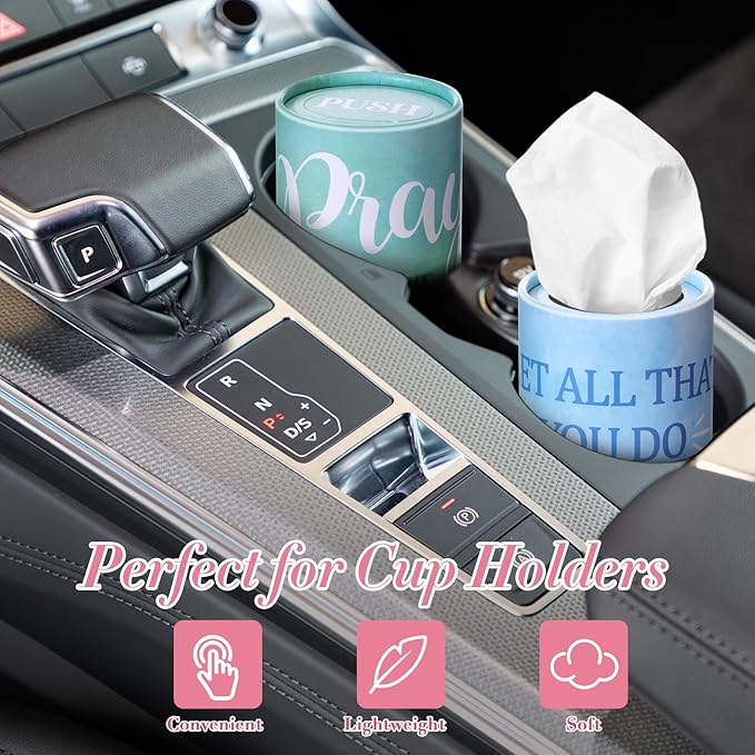 Outus 12 Pcs Christian Car Tissues Cylinder Holder with 3 Ply Facial Tissue Bulk Watercolor Religious Tissue Holder Travel Tissues Boxes Container for Home Mother's Gift for Church Ladies