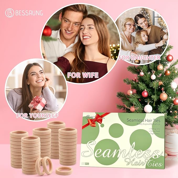 Bessrung 100 Pcs Thick Seamless Tan Hair Ties, Ponytail Holders Hair Accessories No Damage for Thick Hair,Suitable for Everyday Use(Light Blonde Colors)