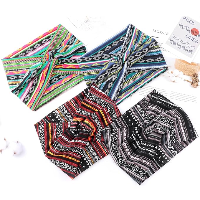 DRESHOW 4 Pack Turban Headbands for Women Wide Vintage Head Wraps Knotted Cute Hair Band Accessories