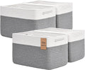 Storage Baskets for Organizing, 4 Pack Baskets for Shelves, Decorative Storage Bins for Shelves, Cotton Rope Storage Basket with Handles, Woven Basket for Storage, 13''Lx8.7''Wx7.9''H, White & Gray