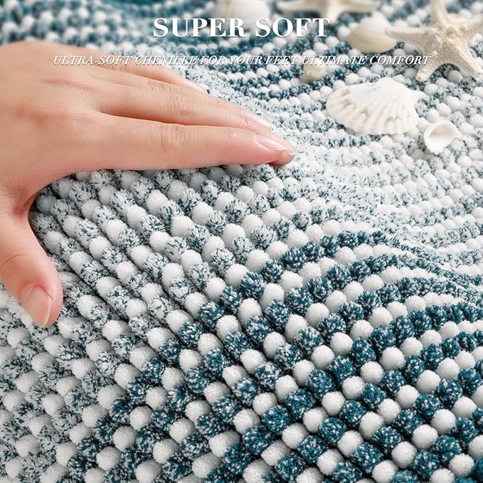 BSICPRO Bathroom Rugs and Mats Sets, 2 Piece Thick Absorbent Chenille Bath Mat Rug Set Non Slip, Soft Shaggy Bath Room Floor Mats for Bathroom, Machine Washable (Teal, 20" x 47" Plus 20" x 32")