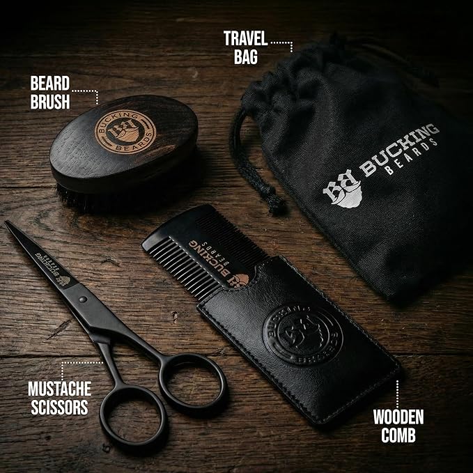 Beard Kit for Men - All-in-One Beard Grooming Kit with Brush, Comb, Scissors & Travel Bag - Durable Grooming Tools for Daily Style and Care