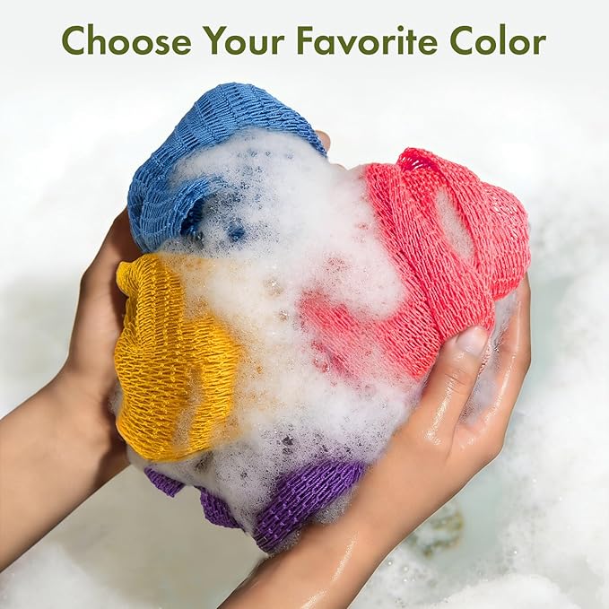 African Net Sponge Authentic, 47 inches Exfoliating Body Scrubber, Back Scrubber for Shower, African Bath Sponge with Knots, Durable Loofah Washcloth for Women & Men Daily Use