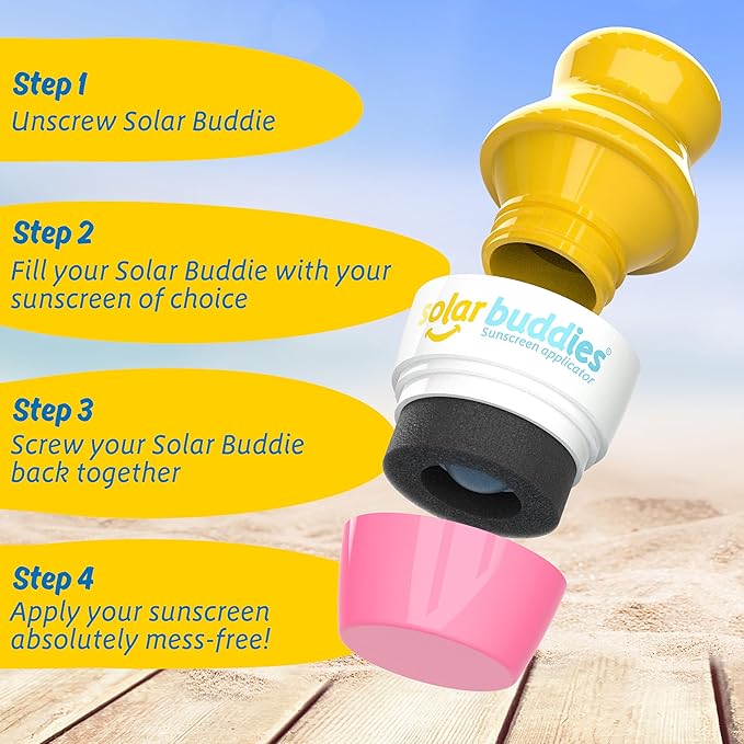 Solar Buddies Sunscreen Applicator - Single Pink - Refillable Roll on Sponge Sunscreen, Suncream & Lotion Applicator For Kids, Adults & Families - Holds 3.4fl oz, Perfect Size for Travel
