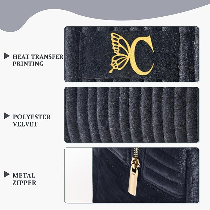 COSHAYSOO Personalized 16th 18th 21st Birthday Gifts for Girls Travel Makeup Bag Quilted Make Up Cosmetic Pouch 16 17 18 19 20 21 Year Old Girl College Dorm Essentials Black Velvet Initial Letter C
