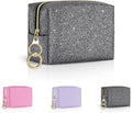 Mini Makeup Bag, Small Glitter Cosmetic Bag for Purse with Ring Buckle, Portable XS Travel Makeup Pouch for Girls Women Daily Use (Black)