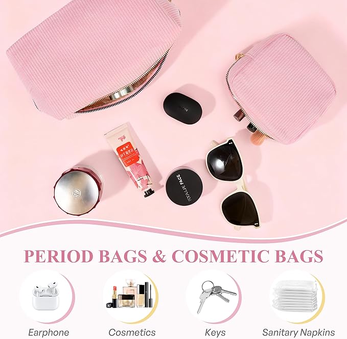 Corduroy Sanitary Napkin Storage Bag 2 PCS Period Bags For Teen Girls, First Period Pad Pouches Tampon Holder for Purse with Zipper