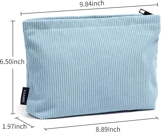 MAANGE Cosmetic Bags for Women Small Makeup Bag for Purse Corduroy Makeup Pouch Travel Makeup Bag with Metal Zipper Make Up Bag for Travelling(BLUE)