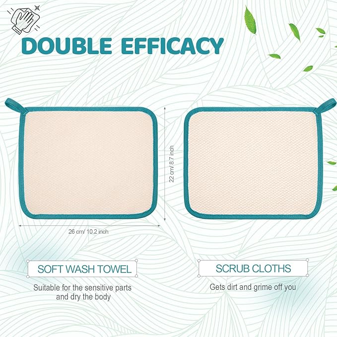 Tatuo 5 Pcs Exfoliating Face and Body Wash Cloths Towel Weave Bath Exfoliating Scrub Massage Bath Cloth for Women and Men, 10.63 x 9.05 Inch(Black Green Orange Blue Yellow Edge)