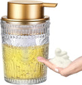 8 Oz Glass Foam Soap Dispenser, Clear Hand Liquid Bottles with Gold Plastic Pump, Refillable Round Foaming Lotion Dispensing for Kitchen Sink & Bathroom Counter