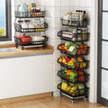Metal Wire Baskets with Wheels, Stackable Storage Bins Kitchen Organizer Shelf 3-4-5-6 Tier Fruit Vegetable Cart Dishes Seasonal Rack Shelves for Garage, Pantry, Bathroom