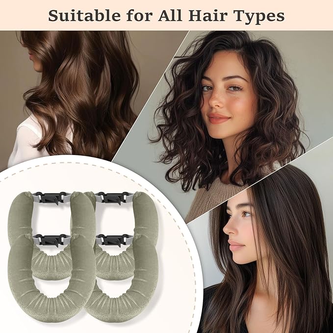 Heatless Hair Curler Set – 4PCS Velvet Overnight Blowout Rods for Heatless Curls, Jumbo Flexible Curling Rods to Sleep In, No Heat Curling Tools for Natural Waves and Curls Kahki