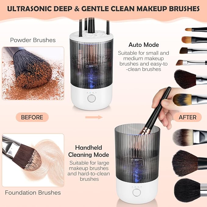 Electric Makeup Brush Cleaner Machine, 4 Timer Settings Cosmetic Brush Cleaner, Make Up Brush Cleaner Cleanser for All Size Brushes, Automatic Beauty Tool – Great Gift for Women