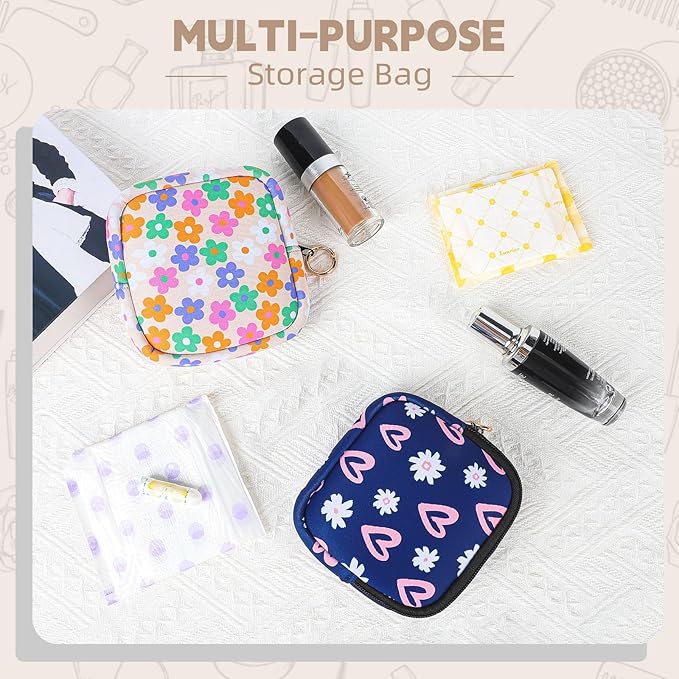 Period Bag for Teen Girls, Neoprene Cute Sanitary Napkin Storage Bag, Menstrual Pad Pouch Tampon Holder (Hearts)