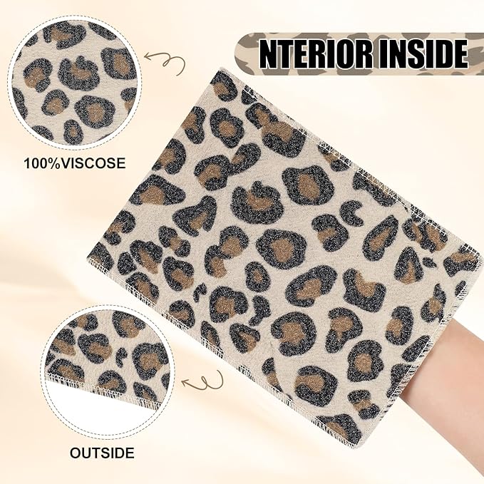 Tatuo 12 Pieces Korean Exfoliating Mitt Glove Italy Towel Skin Body Scrubber Exfoliating Scrubber for Remove Dead Skin Wash Cloth Korean (Small,Pink, Black, Print Leopard)