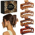4 PCS 5 Inch Extra Large Claw Clip for Women, Tortoise Shell Jumbo Claw Clips for Thick Long Curly Hair, Rectangle Strong Hold Hair Clip, Non-slip Square Durable Hair Accessories for Hat