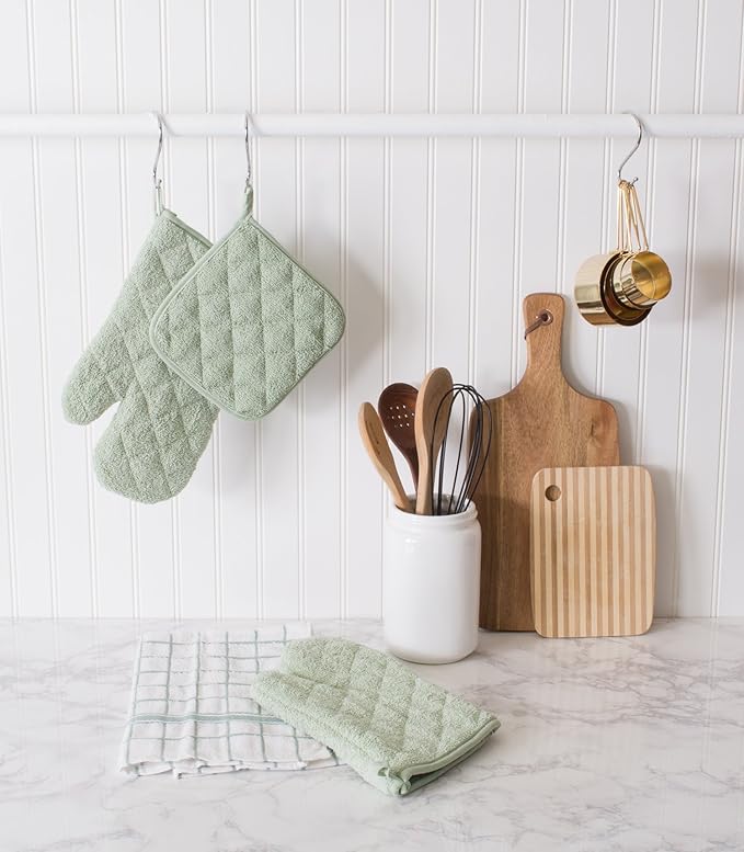 DII Basic Terry Collection Quilted 100% Cotton, Potholder, Mint, 3 Piece