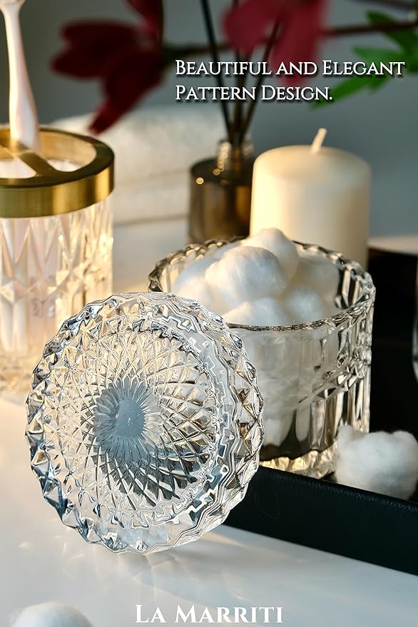 Glass Bathroom Accessories Set, 5pcs Crystal Clear Bathroom Set Accessories, Soap Dispenser, Toothbrush Holder Set, Soap Dish, Tumbler, Qtips Holder for Vintage Bathroom Decor, Gift Set