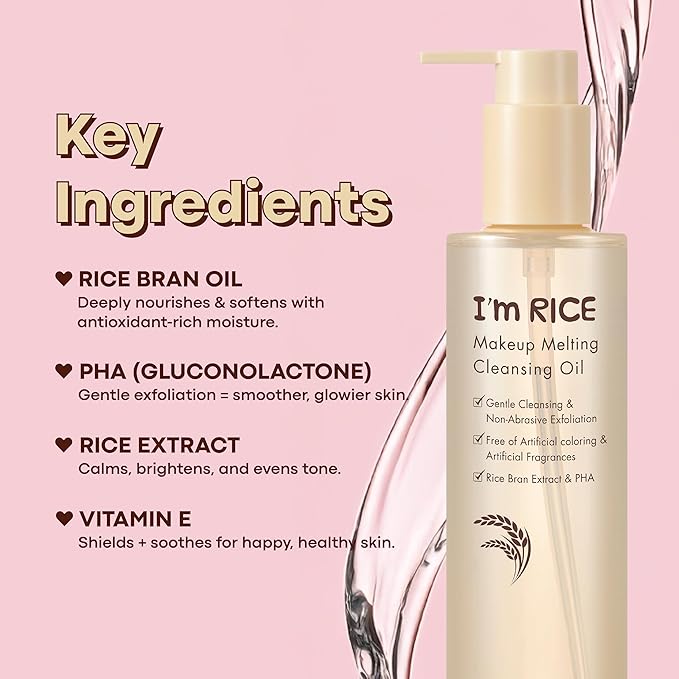 TONYMOLY I’m Rice Makeup Melting Cleansing Oil – 215ml | Gentle Cleanser for Sensitive Skin | Removes Makeup & Impurities | Rice Bran Oil + PHA | Non-Comedogenic, Fragrance-Free, Korean Skincare
