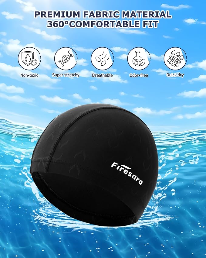 Firesara Fishtail Fabric Swim Cap for Men Women, Breathable High Elasticity Swimming Cap Hair Protection Quick Dry Soft for Long Hair Short Hair, Kids Boys and Girls