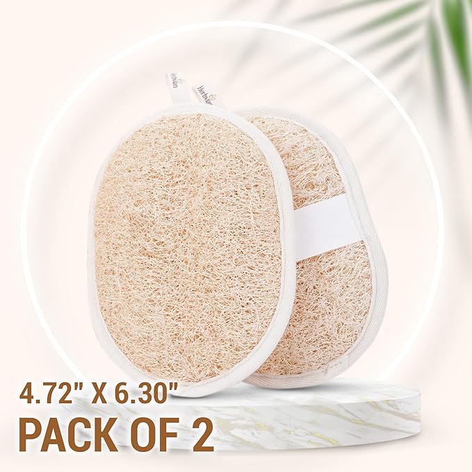 Vietnamese Natural Loofah Exfoliating Body Scrubber Pads, 100% Plant-Based Shower Luffa Sponge, Bath Loofah for Women Men (2, Pack of 2)