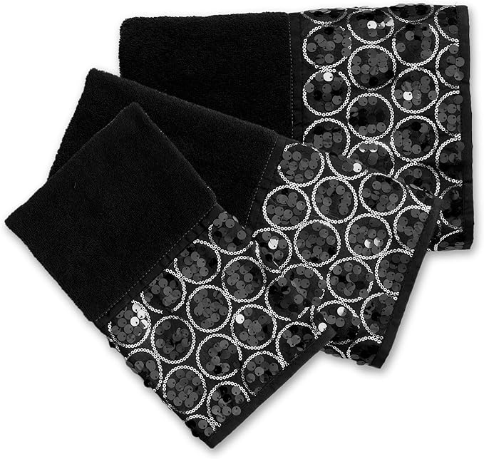 Zahari Home Sinatra Modern Bathroom Towel Set 3 Piece Towel Bath Towel, Hand Towel and Wash Towel Luxury Contemporary Decor Bling Black Bath Towel Sets Soft, Plush and Highly Absorbent