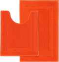 SHACOS Soft Fluffy Bathroom Rugs Set of 2 with U Shaped Toilet Contour Rug Non Slip Washable Absorbent Bath Rugs Bath Mats for Bathroom Floor (20"x24"+20"x32",Orange)