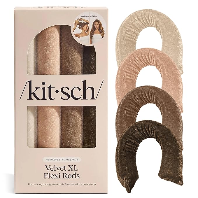 Kitsch Satin Hair Curlers, Heatless Curling Rod - Jumbo Flexi Rod for Heatless Curls Overnight, Comfortable Hair Curlers to Sleep In for Frizz-Free, No Heat Damage Styling - 4pcs Eucalyptus