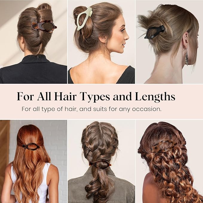 4 PCS Large Flat Hair Clips for Women Girls, French Concord Lay Down Claw Clips Strong Hold for Thick Thin Hair, Comfortable Curved Flat Clip, Leopard Print Stylish Hair Accessories, Tortoise